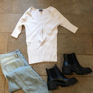 Express cream + off white quarter zip light sweater top